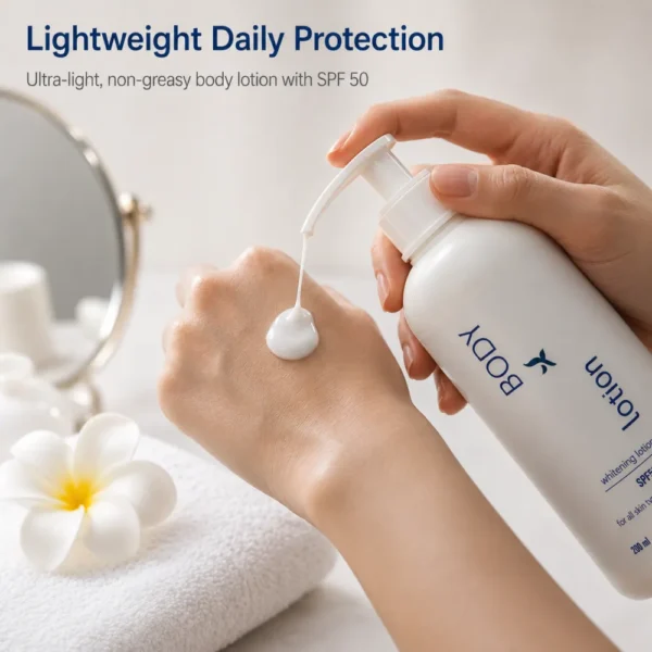 Cream X Emirates Body Lotion SPF 50 dispensed onto the hand showing its lightweight lotion texture