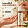 Controlled Pump Application Scalp Pro Hair Oil pump dispensing amber oil into a hand
