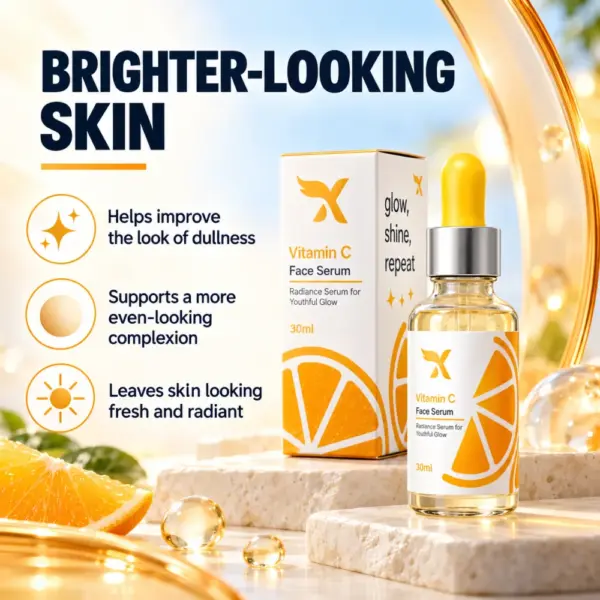 Cream X Emirates Vitamin C Face Serum – Brighter-Looking Skin Cream X Emirates Vitamin C Face Serum 30 ml bottle and carton with brighter-looking skin benefits