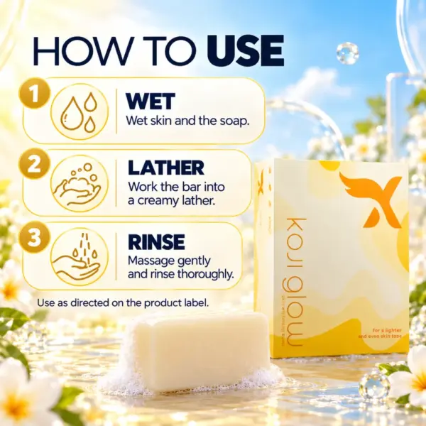 How to Use Cream X Emirates Kojiglow Soap How to use Cream X Emirates Kojiglow soap in three steps: wet, lather and rinse