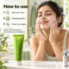 How to Use Super Matcha Face Wash Woman massaging Super Matcha Face Wash onto wet skin