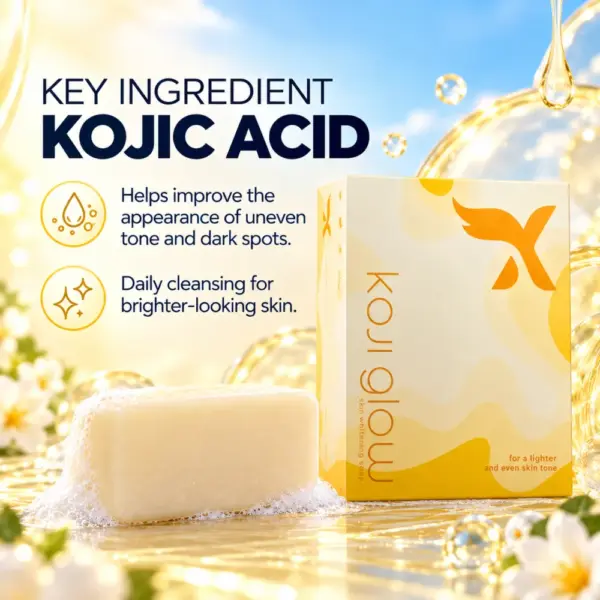 Cream X Emirates Kojiglow Kojic Acid Ingredient Cream X Emirates Kojiglow soap and bar highlighting kojic acid