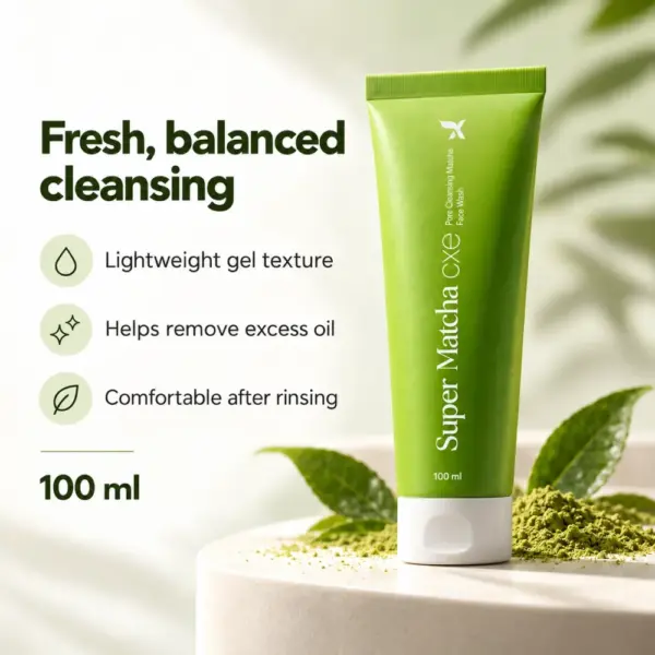 Fresh, Balanced Cleansing Super Matcha Face Wash with lightweight gel texture and balanced-cleansing benefits