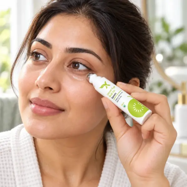 Applying Under Eye Roll On Serum Woman applying Under Eye Roll On Serum beneath her eye with the cooling rollerball