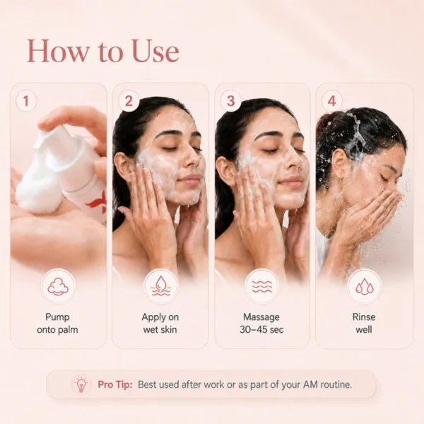 Gluta Foaming Face Wash – How to Use How to use Gluta Foaming Face Wash by applying foam to wet skin, massaging and rinsing